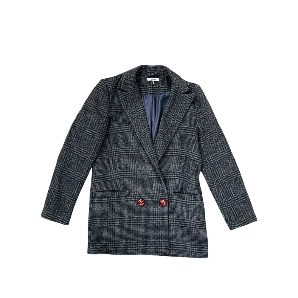 Ganni Oversized Woodside Wool Blazer Double breasted Glenncheck Plaid, Size 6